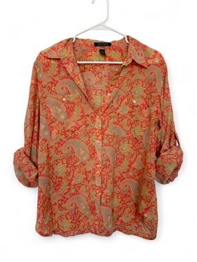 Lauren Ralph Lauren Paisley Print Button Down Blouse XL Lightweight Casual Chic
